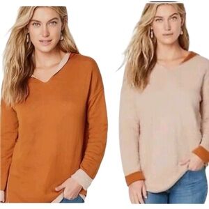 J. Jill Reversible Hooded Top Small Beachie Pullover Hoodie Lounge Casual